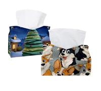 Confezione da 2 scatole porta fazzoletti in pelle con motivo a stelle di Corgis in stile cartone animato, per cassettiera, bagno, decorazione