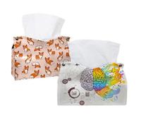 Confezione da 2 scatole porta fazzoletti in pelle con scritta "Brain with knowledge", per cassettiera, bagno, decorazione