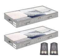 Confezione da 2 scatole portaoggetti sotto il letto con coperchio, con cerniera, pieghevoli, con finestra trasparente e manico rinforzato, per vestiti, coperte, scarpe