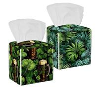 Confezione da 2 scatole quadrate per fazzoletti con foglie di palma della giungla tropicale, organizer per carta facciale, custodia morbida per bagno, piano di lavoro, comò, camera da letto, scrivania