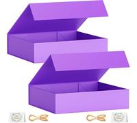 Confezione da 2 scatole regalo, 30 x 20 x 7,6 cm, per Presents with Lids Magnetic Closure Rettangle Collapsible for Groomsman Proposal Box, Christmas, Halloween, Birthday Gift Packging (Lilla)