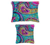 Confezione da 2 scatole tascabili in ecopelle, piccole trousse per trucchi, mini borsa per il trucco, borsa portatile da spremere, borsa cosmetica con motivo cachemire floreale di anacardi e segno