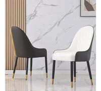 Confezione da 2 sedie da pranzo ergonomiche in pelle ecologica in poliuretano, moderne sedie da scrivania nere con gambe in legno massello e gambe in metallo, schienale elegante per soggiorno e sala