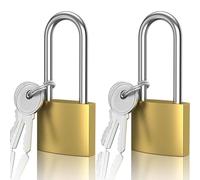 Confezione da 2 serrature per bagagli con chiavi, lucchetto in ottone ad arco extra lungo, in rame massiccio, impermeabile, infrangibile, serratura in metallo per esterni, per armadietti, borse, zaini