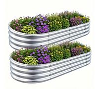 Confezione da 2 set di aiuole rialzate ovali zincate - 6x3x1 piede (180x90x29 cm) Grandi aiuole rialzate in metallo per uso esterno per verdure 6x3x1 piede (180x90x29 cm)Ferro