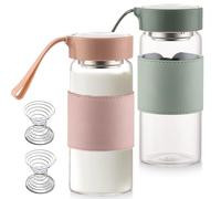 Confezione da 2 shaker in vetro di alta qualità, 500 ml, shaker per proteine senza BPA, shaker per proteine sostenibili in vetro, neutro e antigoccia, per proteine e sport (verde e rosa)