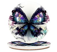 Confezione da 2 sottobicchieri assorbenti per auto per portabicchieri, sottobicchieri in ceramica con retro in sughero e fessura per le dita, accessori alla moda per mantenere i portabicchieri dell'auto puliti e asciutti, 6,5 cm (farfalla acquerello)