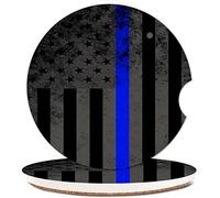 Confezione da 2 sottobicchieri assorbenti per auto per portabicchieri, sottobicchieri in ceramica con retro in sughero e fessura per le dita, accessori per bicchieri freschi per mantenere la tua auto puliti e asciutti 6,5 cm (bandiera USA Blue Line)