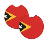 Confezione da 2 sottobicchieri con stampa della Repubblica democratica di Timor Est, 6,9 cm, con tacca per le dita, per donne e uomini