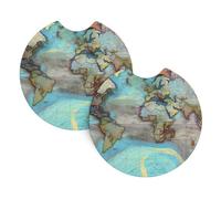Confezione da 2 sottobicchieri con stampa di mappa del mondo dei cartoni animati, per bottiglia d'acqua da 6,9 cm, con tacca per le dita, per donne e uomini
