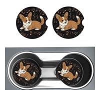 Confezione da 2 sottobicchieri in ceramica per auto, per portabicchieri, Corgi che ama la musica, tappetino antiscivolo per auto, tappetino assorbente universale per bicchieri