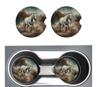 Confezione da 2 sottobicchieri in ceramica per auto, per portabicchieri, motivo: cavallo che corre nel campo, tappetino antiscivolo per auto, tappetino assorbente universale per bicchieri