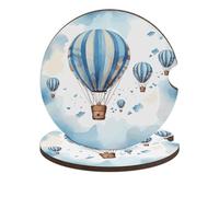 Confezione da 2 sottobicchieri per auto, assorbenti, antigraffio, con base in sughero e fessura per le dita, sottobicchieri a forma di mongolfiera blu da 2,6 pollici per auto, camion, SUV, accessori p