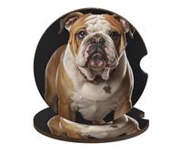 Confezione da 2 sottobicchieri per auto, assorbenti, antigraffio, con base in sughero e fessura per le dita, sottobicchieri da 2,6" a forma di bulldog inglese per auto, camion, SUV, accessori per auto