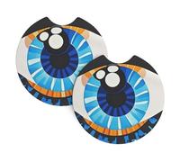 Confezione da 2 sottobicchieri per auto con motivo Evil Eye, 2,7" in neoprene, antiscivolo, accessori universali per interni auto, per donne e uomini