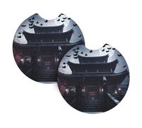 Confezione da 2 sottobicchieri per auto con pipistrelli WHJSSF che volano al crepuscolo, accessori per auto, resistenti alle fuoriuscite, ad asciugatura rapida, adatti per auto, camion e barche