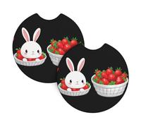 Confezione da 2 sottobicchieri per auto con stampa di coniglietto WHJDPP nella fragola, accessori per auto, resistenti alle fuoriuscite, ad asciugatura rapida, adatti per auto, camion e barche