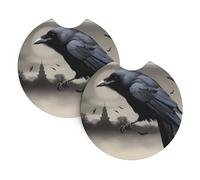 Confezione da 2 sottobicchieri per auto con stampa di corvo notturno WHJDPP Accessori per auto resistenti alle fuoriuscite ad asciugatura rapida adatti per auto, camion e barche