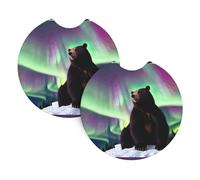 Confezione da 2 sottobicchieri per auto con stampa di orsi dell'aurora boreale, accessori per auto, resistenti alle fuoriuscite, ad asciugatura rapida, adatti per auto, camion e barche