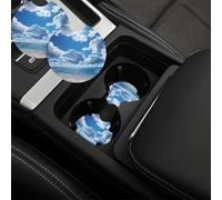 Confezione da 2 sottobicchieri per auto con tacca per le dita, cielo e nuvola bianca, 6,9 cm, universali, con inserto automatico, assorbenti, antiscivolo, accessori interni per donne e uomini