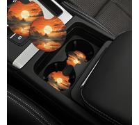 Confezione da 2 sottobicchieri per auto con tacca per le dita, sottobicchiere per auto arancione cielo da 6,9 cm, universali, con inserto automatico, assorbenti, antiscivolo, accessori interni per