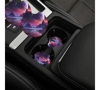 Confezione da 2 sottobicchieri per auto con tacca per le dita, sottobicchieri per auto con cielo viola, 6,9 cm, universali, con inserto automatico, assorbenti, antiscivolo, accessori interni per donne