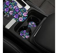 Confezione da 2 sottobicchieri per auto da 6,9 cm, con inserto universale per auto, con tacca per le dita, antiscivolo, viola camelia carina, tappetini per tazza per auto, accessori interni auto