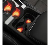 Confezione da 2 sottobicchieri per auto da 6,9 cm, con inserto universale per auto, con tacca per le dita, antiscivolo, per bevande, fiamme, carini tappetini per auto, accessori interni auto