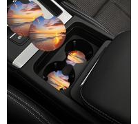Confezione da 2 sottobicchieri per auto da 6,9 cm, con inserto universale per auto, con tacca per le dita, antiscivolo, sottobicchiere per bevande tropicali alba sulla spiaggia, graziosi tappetini per