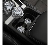 Confezione da 2 sottobicchieri per auto da 6,9 cm, con inserto universale per auto, con tacca per le dita, antiscivolo, sottobicchieri per bevande con tigre dagli occhi blu, graziosi tappetini per