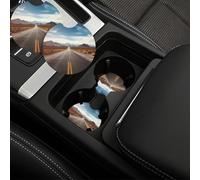 Confezione da 2 sottobicchieri per auto da 6,9 cm, con inserto universale per auto, con tacca per le dita, antiscivolo, sottobicchieri per bevande, paesaggio desertico, autostrada, carini, tappetini