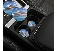 Confezione da 2 sottobicchieri per auto da 6,9 cm, con inserto universale per auto, con tacca per le dita, antiscivolo, sottobicchiere per bevande al mare e nave da crociera carino, tappetini per