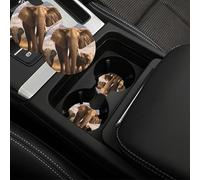 Confezione da 2 sottobicchieri per auto da 6,9 cm, con inserto universale per auto, con una tacca per le dita, antiscivolo, sottobicchiere per bevande a forma di elefante e famiglia, simpatici