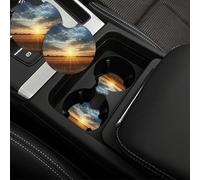 Confezione da 2 sottobicchieri per auto da 6,9 cm, con inserto universale per auto, con una tacca per le dita, antiscivolo, sottobicchiere per bevande con campo all'alba, graziosi tappetini per auto