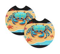 Confezione da 2 sottobicchieri per auto, motivo: granchi WHJDPP che camminano sulla spiaggia, accessori per auto, resistenti alle fuoriuscite, ad asciugatura rapida, adatti per auto, camion e barche