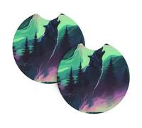 Confezione da 2 sottobicchieri per auto, motivo: lupi WHJDPP che ululano all'aurora boreale, accessori per auto, resistenti alle fuoriuscite, ad asciugatura rapida, adatti per auto, camion e barche