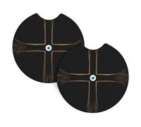 Confezione da 2 sottobicchieri per auto, motivo: occhi di WHJDPP dietro la croce, accessori per auto, resistenti alle fuoriuscite, ad asciugatura rapida, adatti per auto, camion e barche