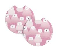 Confezione da 2 sottobicchieri per auto, motivo: orso polare HJFCZH con stampe rosa, accessori per auto, resistenti alle fuoriuscite, ad asciugatura rapida, adatti per auto, camion e barche