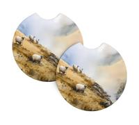 Confezione da 2 sottobicchieri per auto, motivo: pecora WHJDPP sulla collina stampata, accessori per auto, resistenti alle fuoriuscite, ad asciugatura rapida, adatti per auto, camion e barche