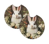 Confezione da 2 sottobicchieri per auto, motivo: "Un bellissimo coniglio bianco", 2,7 pollici, in neoprene, antiscivolo, accessori universali per interni auto, per donne e uomini.