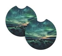 Confezione da 2 sottobicchieri per auto, motivo: WHJDPP Sea Under The Aurora Borealis, accessori per auto, resistenti alle fuoriuscite, ad asciugatura rapida, adatti per auto, camion e barche