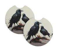 Confezione da 2 sottobicchieri per auto, motivo WHJSSF con corvo e uccelli, accessori per auto, resistenti alle fuoriuscite, ad asciugatura rapida, adatti per auto, camion e barche