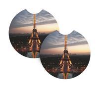 Confezione da 2 sottobicchieri per auto per portabicchieri Torre Eiffel Parigi, sottobicchieri per auto, 6,9 cm, in neoprene, antiscivolo, universali, accessori per interni auto, per donne e uomini