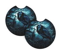 Confezione da 2 sottobicchieri per auto WHJDPP blu nero con corvo stampato accessori per auto resistenti alle fuoriuscite ad asciugatura rapida adatti per auto, camion e barche