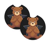 Confezione da 2 sottobicchieri per auto WHJDPP Little Brown Bear on The Star stampati accessori per auto resistenti alle fuoriuscite ad asciugatura rapida adatti per auto, camion e barche
