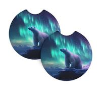Confezione da 2 sottobicchieri per auto WHJSSF Northern Lights Polar Bear Picture Accessori per auto resistenti alle fuoriuscite ad asciugatura rapida adatti per auto, camion e barche