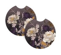Confezione da 2 sottobicchieri per portabicchieri viola elegante fiore di peonia per auto, 6,9 cm, in neoprene antiscivolo, tappetini universali per interni auto, accessori per interni auto per donne