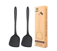 Confezione da 2 spatole in silicone per wok antiaderente, resistente al calore, alle macchie e agli odori, utensili da cucina senza soluzione di continuità per cucinare, cuocere e friggere (nero)