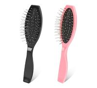 Confezione da 2 spazzole in acciaio inox per parrucche, professionali e portatili, con setole sintetiche e pettini per parrucche, extension, da donna