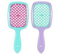 Confezione da 2 spazzole per capelli, spazzola districante per capelli naturali per capelli crespi, ondulati e ricci (rosso rosa + verde chiaro)
